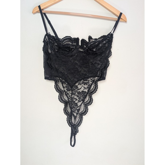 delicates Tops - Delicates Black Lace Teddy Bodysuit 36C Underwire Sheer Vintage USA Made